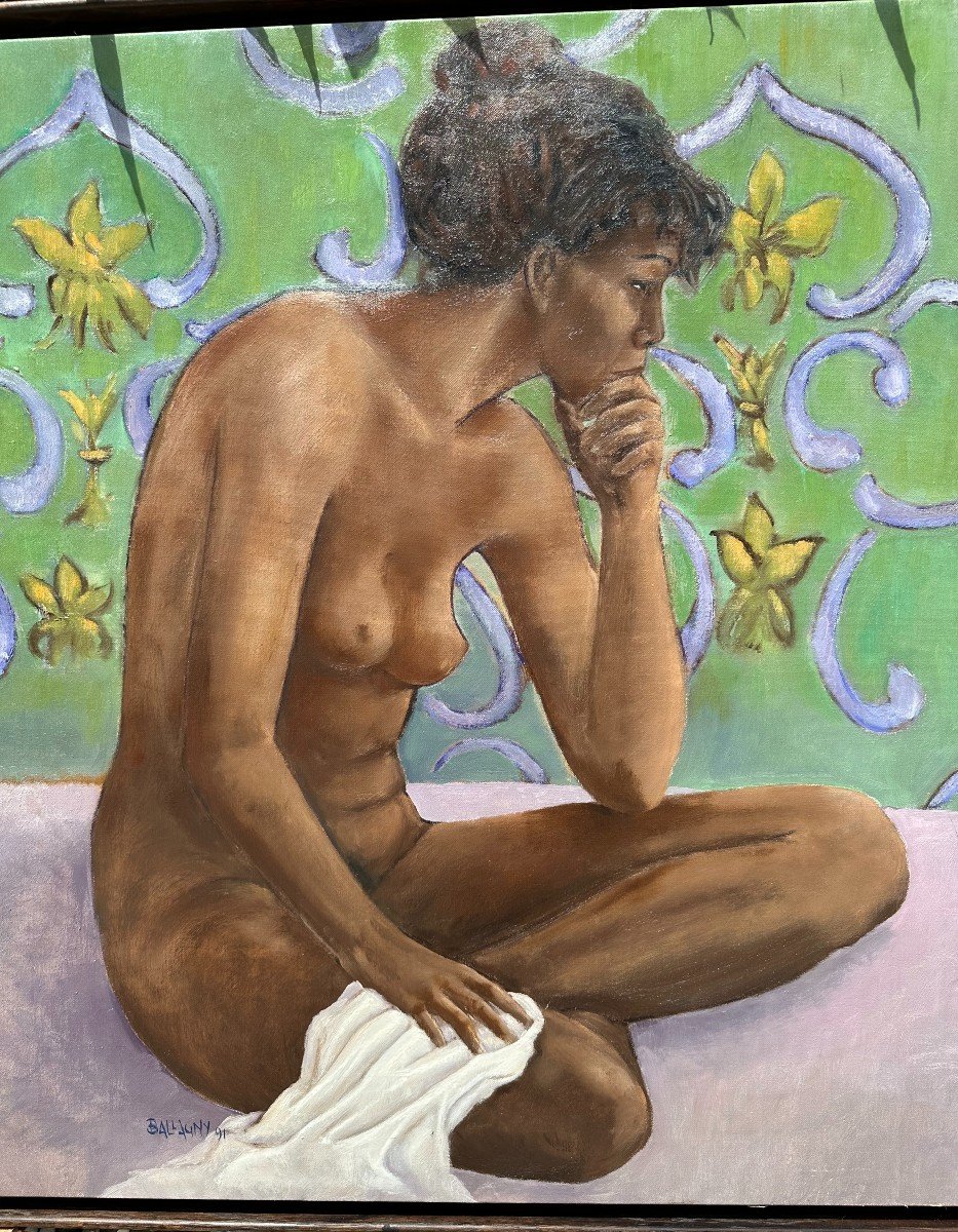 Painting Young Naked Woman By Jean-pierre Ballagny 1991 Saint-barthélemy Antilles-photo-2