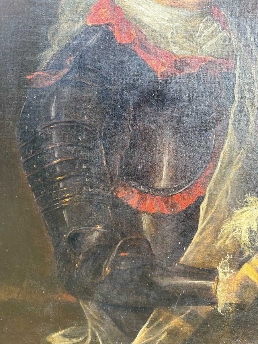 Large Portrait Painting Man In Armor 18th Century-photo-3