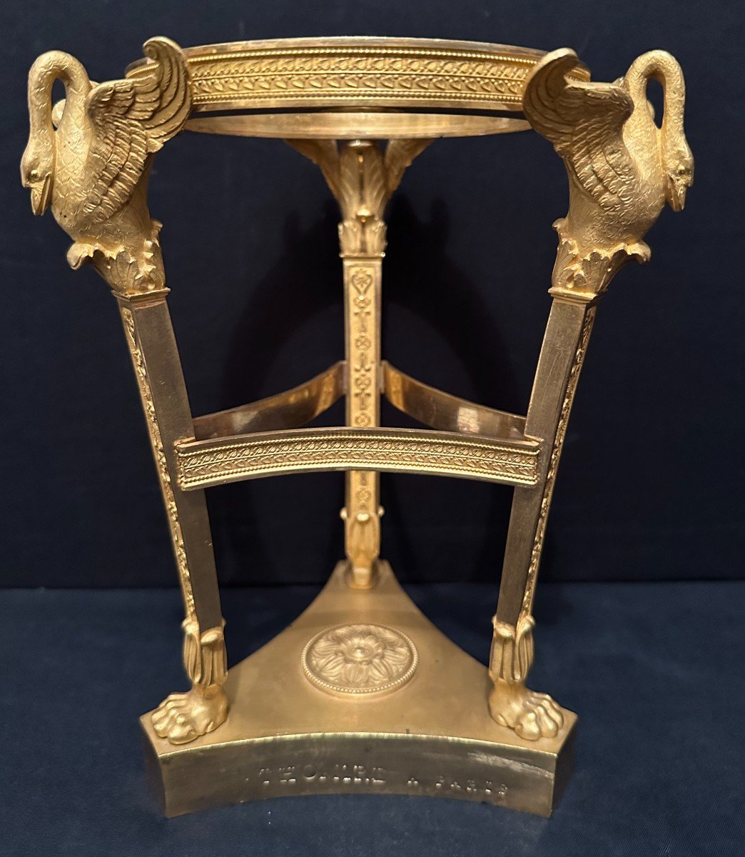 Thomire Pair Of Tazzas Cups With Swans Gilt Bronze And Crystal Empire Period-photo-2