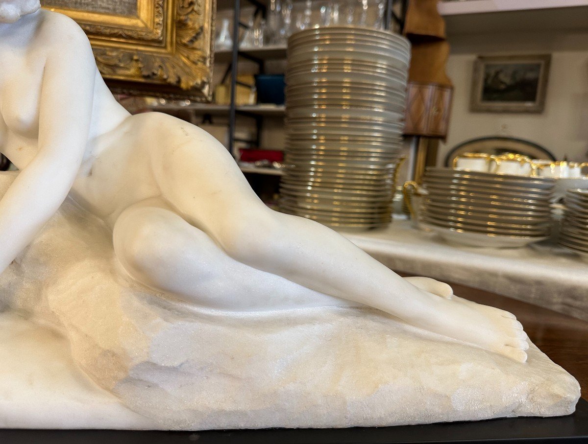 Important Art Deco Carrara Marble Sculpture Woman At The Source By L Morelli In Florence -photo-3