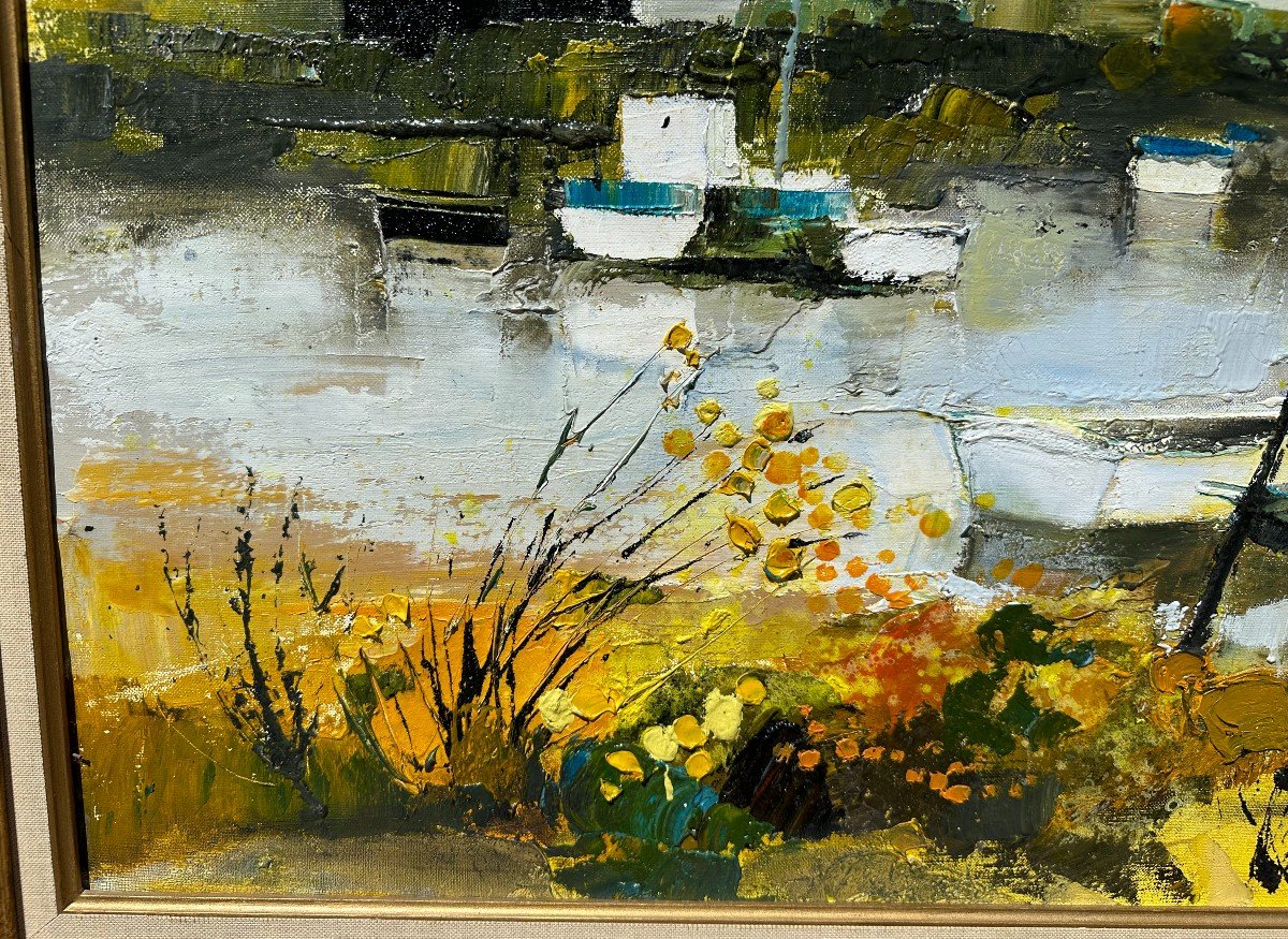 Michel Jouenne Large Painting The Port Of Vendée-photo-3