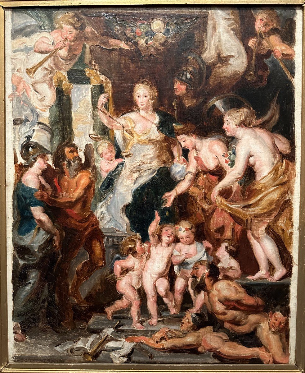 Painting The Happiness Of The Regency Of Marie De Medici After Peter Paul Rubens -photo-2