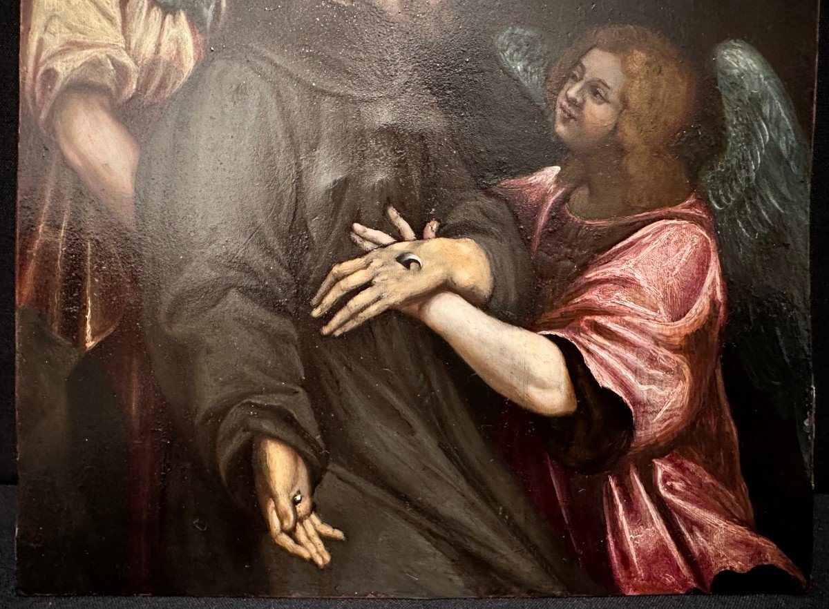 Oil On Copper Saint François d'Assise Receive The Stigmata  French School 17th Century-photo-4