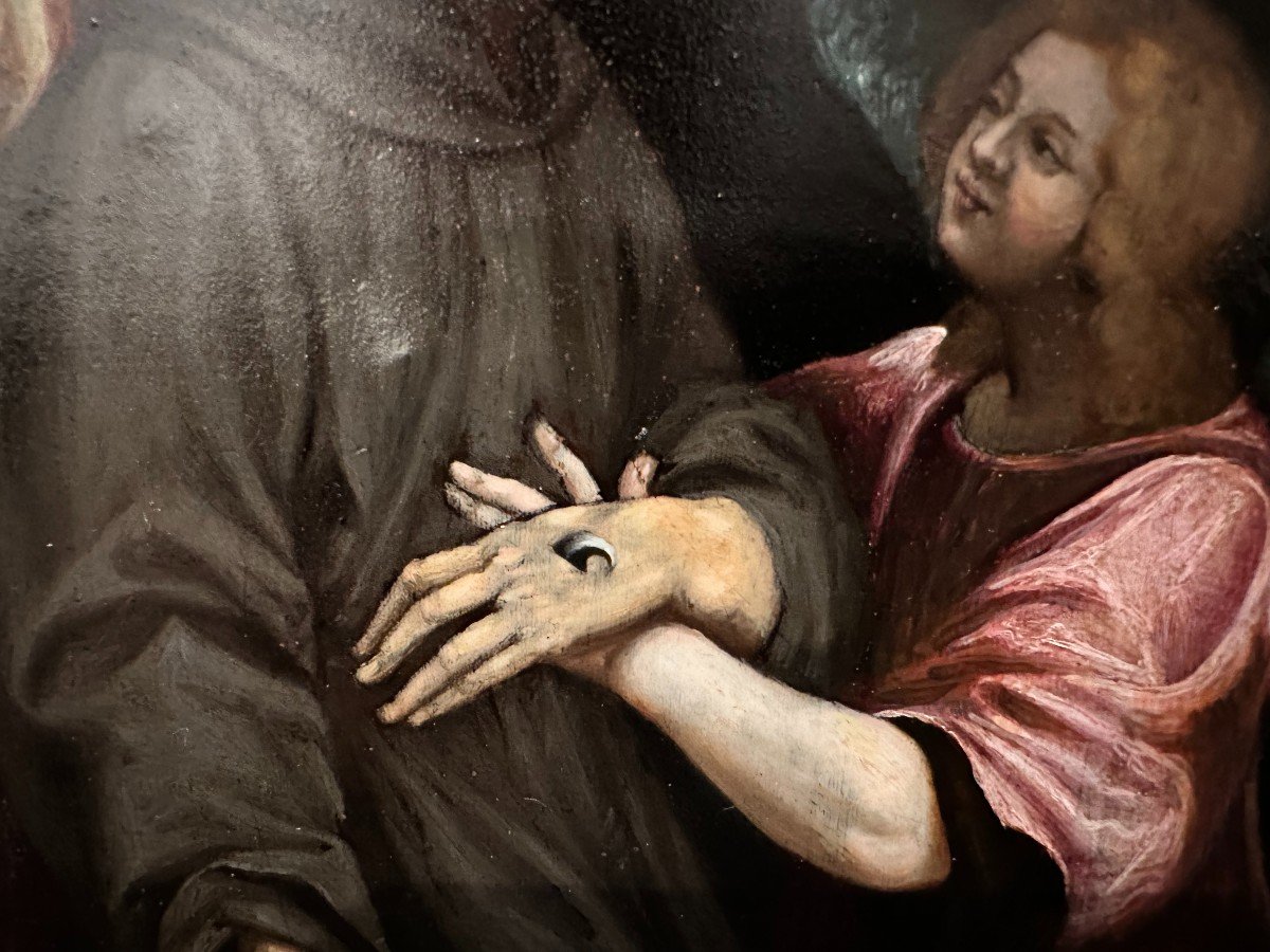 Oil On Copper Saint François d'Assise Receive The Stigmata  French School 17th Century-photo-5