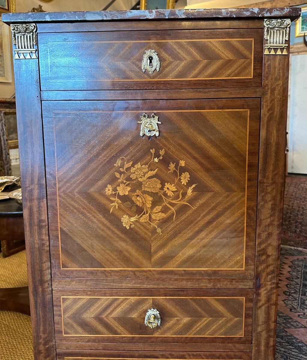 Small Lady's Secretary, Louis XVI Style, Mahogany Marquetry, Late 19th Century-photo-3