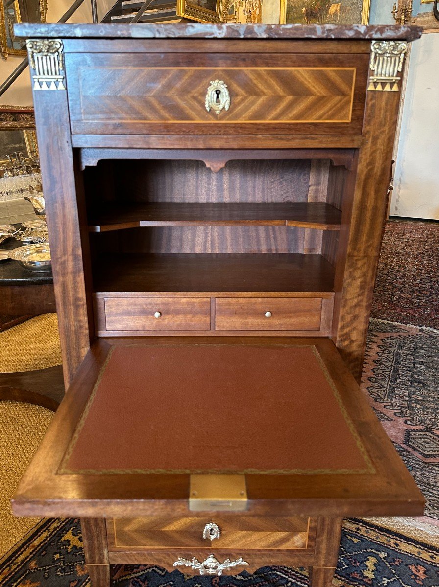 Small Lady's Secretary, Louis XVI Style, Mahogany Marquetry, Late 19th Century-photo-1