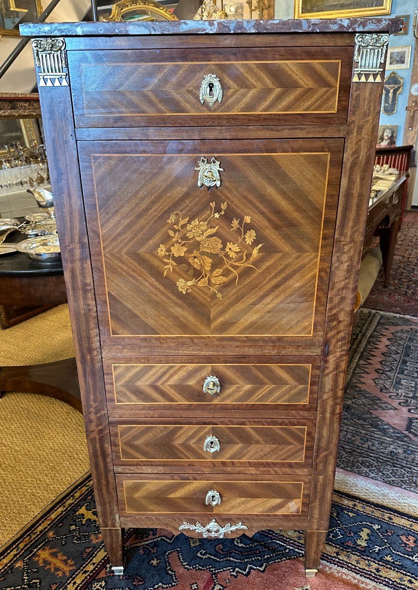 Small Lady's Secretary, Louis XVI Style, Mahogany Marquetry, Late 19th Century