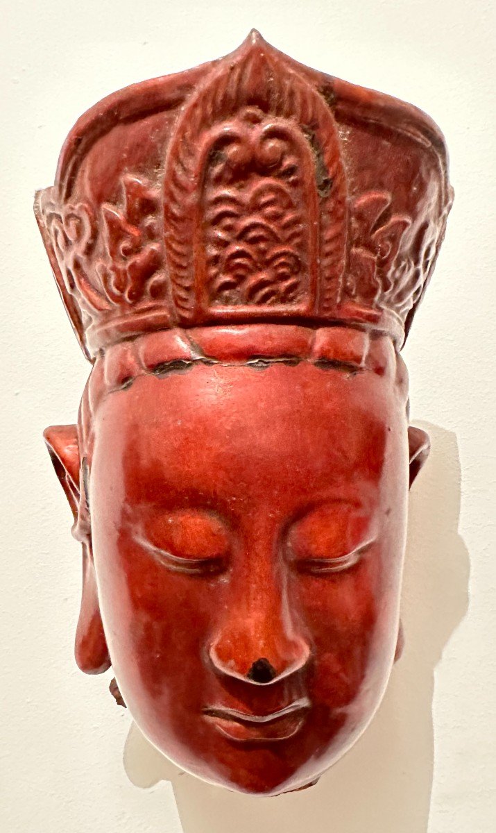 Vietnam Nha-ba-tha Head Of A Divinity In Gold-burnished Lacquered Wood, 19th Century-photo-2