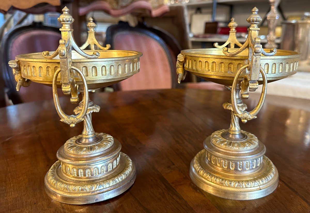 Pair Of Gilt Bronze Cups Napoleon III Period 19th Century-photo-2