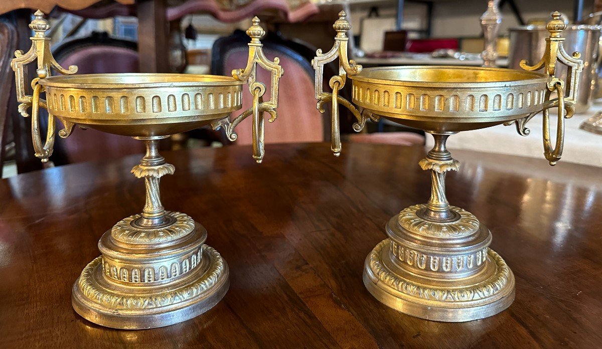 Pair Of Gilt Bronze Cups Napoleon III Period 19th Century-photo-3