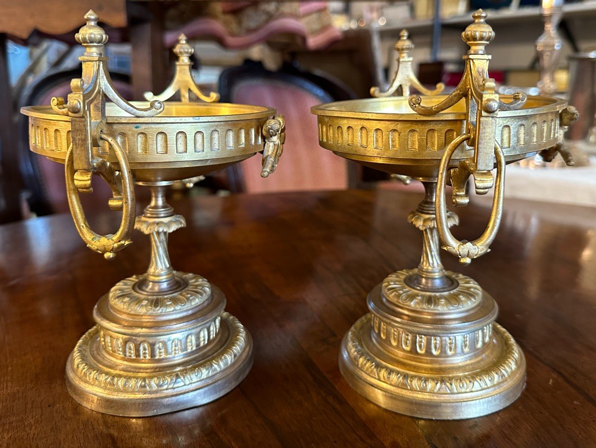 Pair Of Gilt Bronze Cups Napoleon III Period 19th Century-photo-4