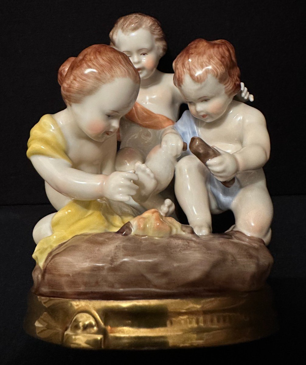 Capodimonte Porcelain Group Of Children Symbolizing Winter Early 20th Century