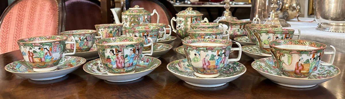 China 19th Century Canton Porcelain Tea Set-photo-2