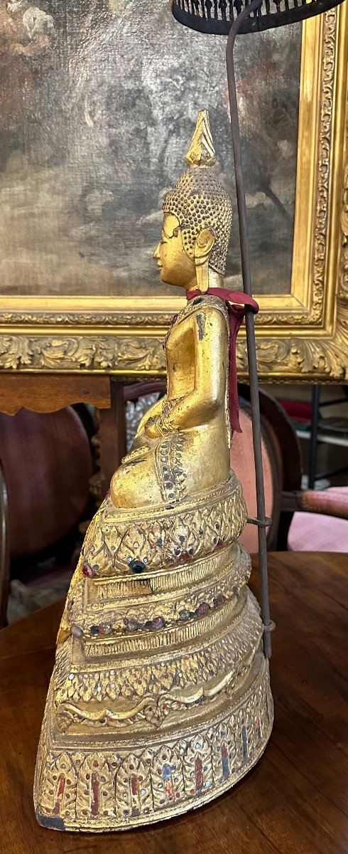 Grande Statue De Bouddha Bois Doré Thaïlande XIXème 108 Cm-photo-4