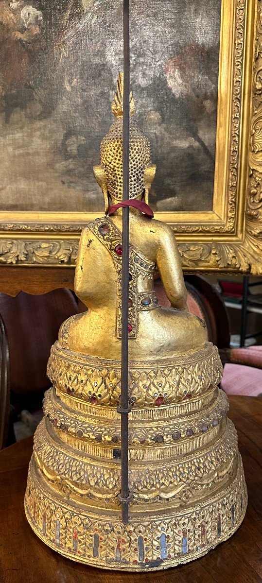 Grande Statue De Bouddha Bois Doré Thaïlande XIXème 108 Cm-photo-6