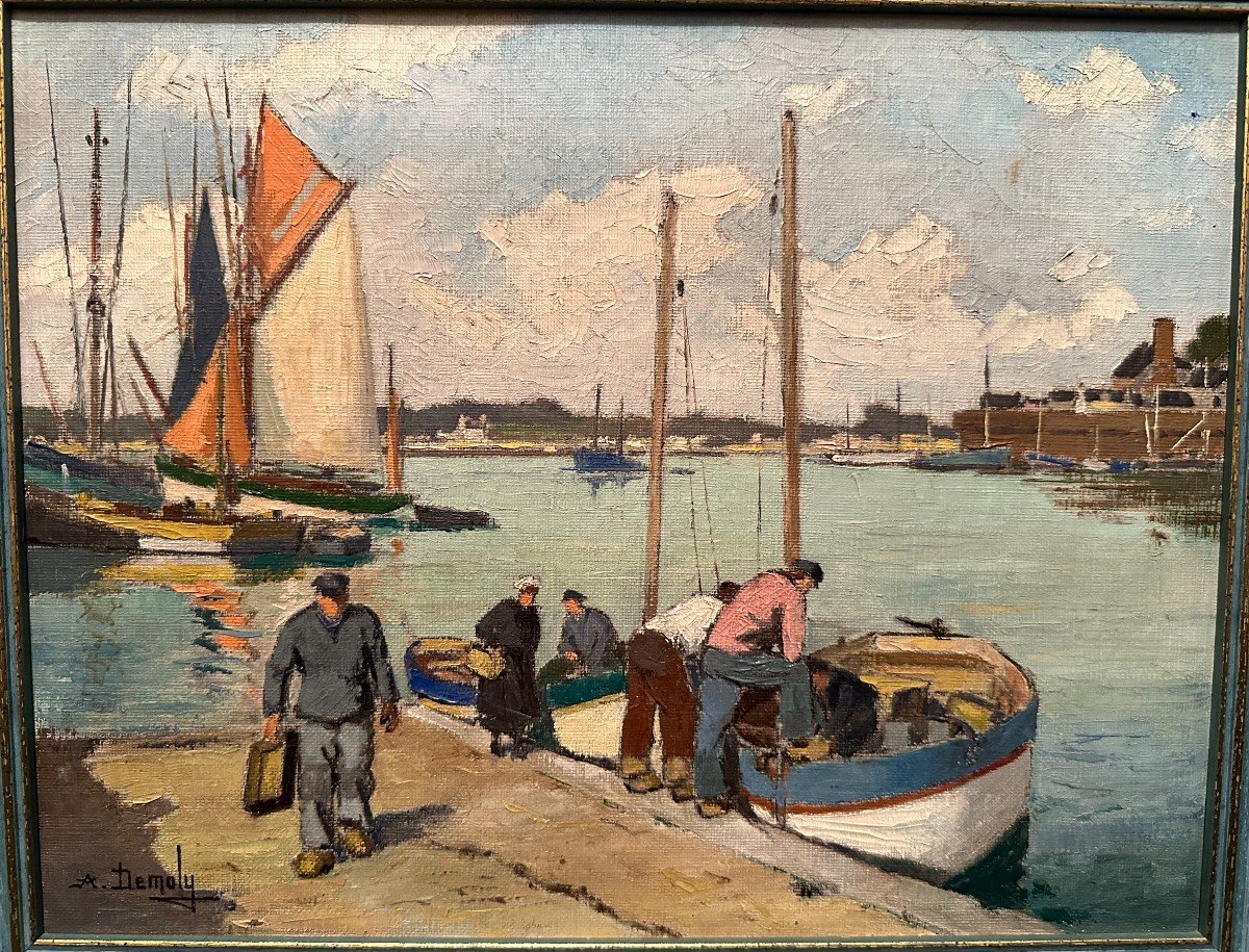 Tableau Retour De Pêche à Concarneau  Finistère Par André Demoly-photo-2