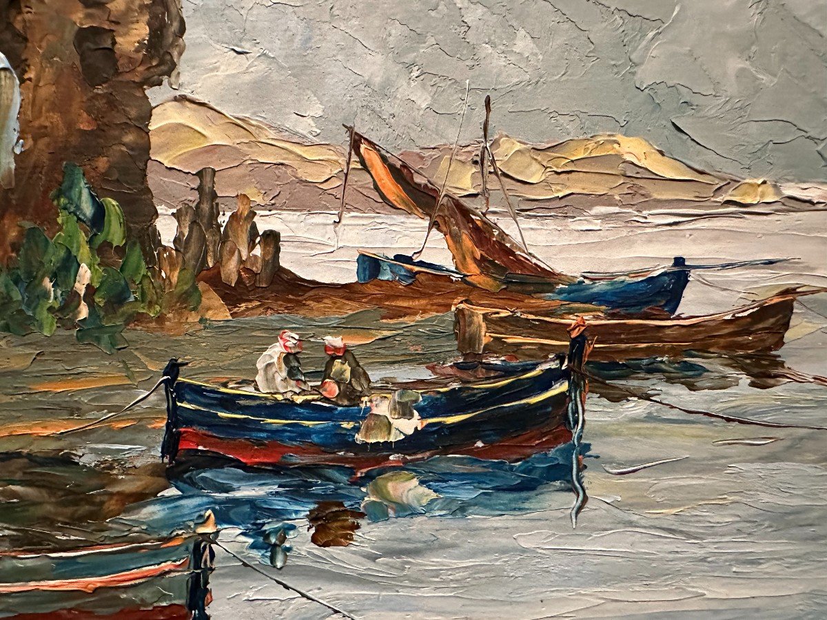 Marine Painting Boats At Quay In The Mediterranean Saint Tropez ? By Rudolf Cermak Around 1930-photo-2