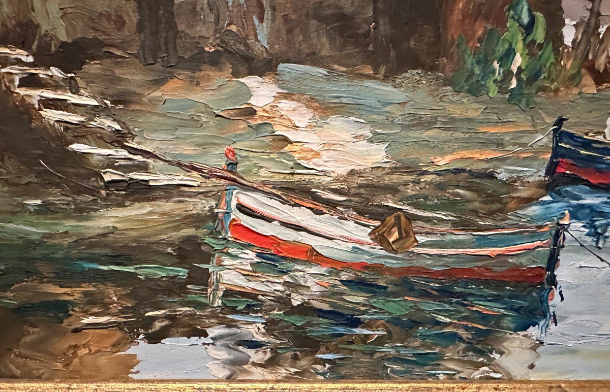 Marine Painting Boats At Quay In The Mediterranean Saint Tropez ? By Rudolf Cermak Around 1930-photo-3