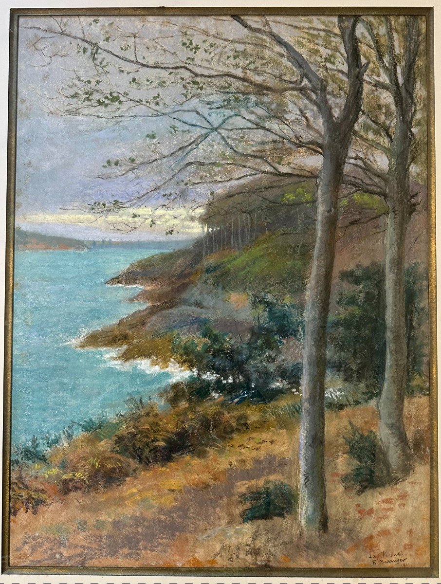 Grand Dessin Au Pastel La Vicomté à Dinard Bretagne Par Francis Bellanger 1911-photo-2