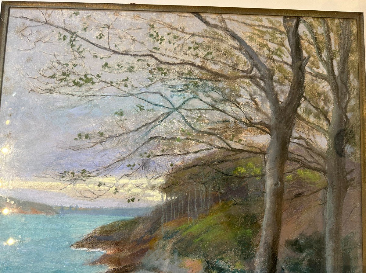 Grand Dessin Au Pastel La Vicomté à Dinard Bretagne Par Francis Bellanger 1911-photo-3