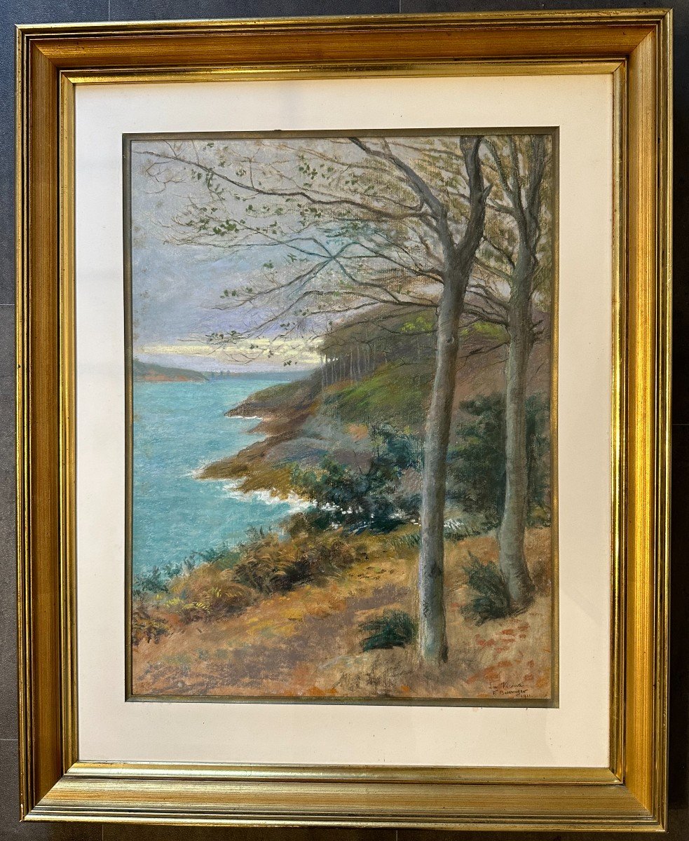 Grand Dessin Au Pastel La Vicomté à Dinard Bretagne Par Francis Bellanger 1911