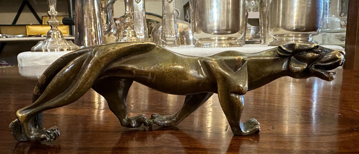 Small Bronze Art Deco Panther Sculpture-photo-2