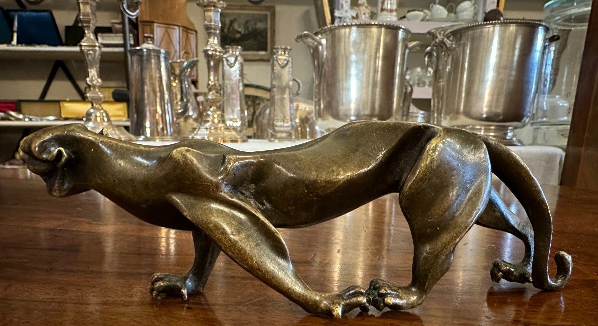 Small Bronze Art Deco Panther Sculpture-photo-3