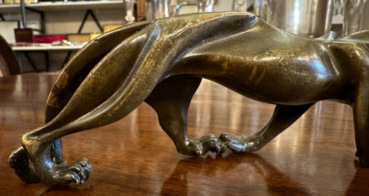 Small Bronze Art Deco Panther Sculpture-photo-1