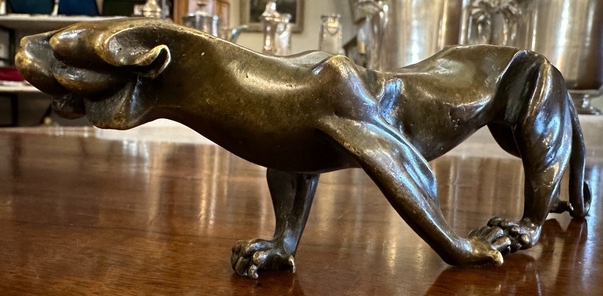 Small Bronze Art Deco Panther Sculpture-photo-2