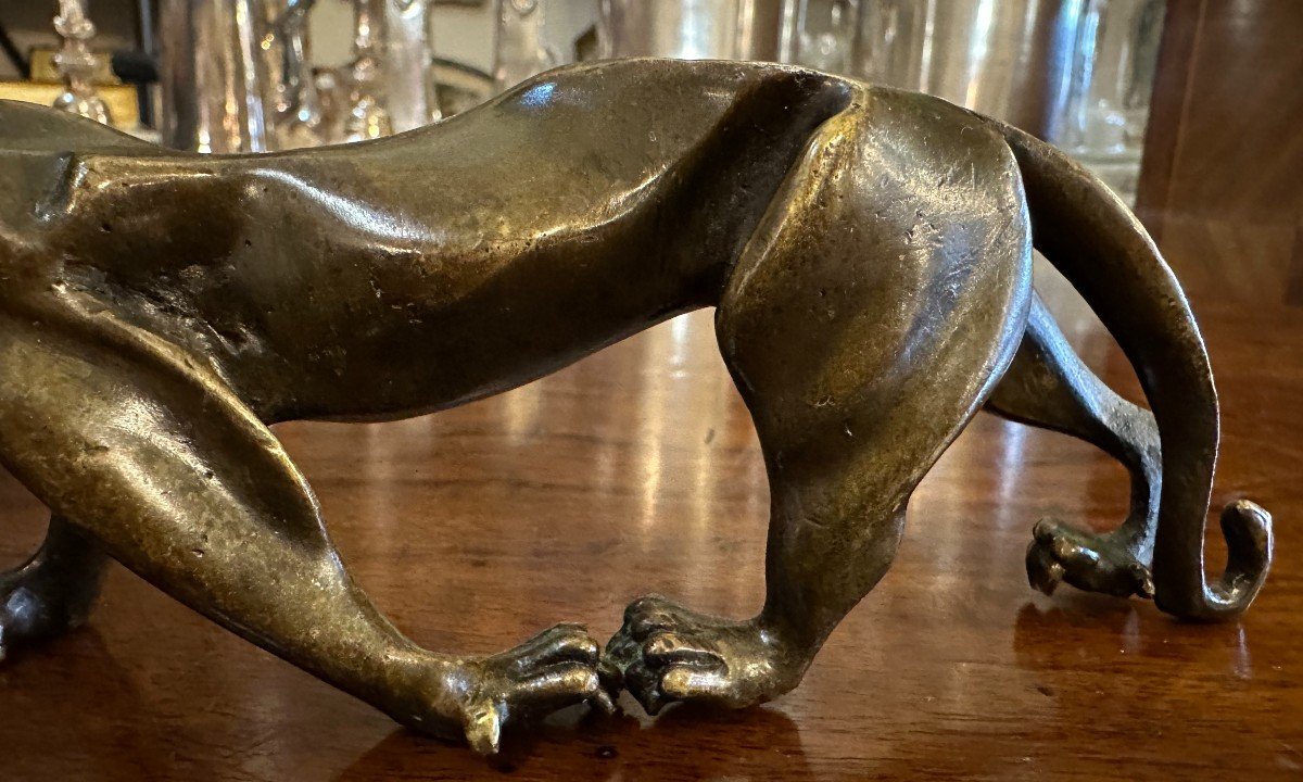 Small Bronze Art Deco Panther Sculpture-photo-3