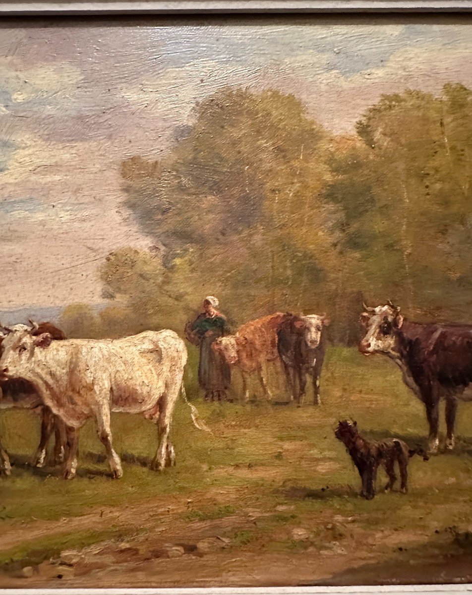 Tableau Troupeau De Vaches Par Le Peintre De La Rochelle Eugène Fromentin XIXème -photo-4