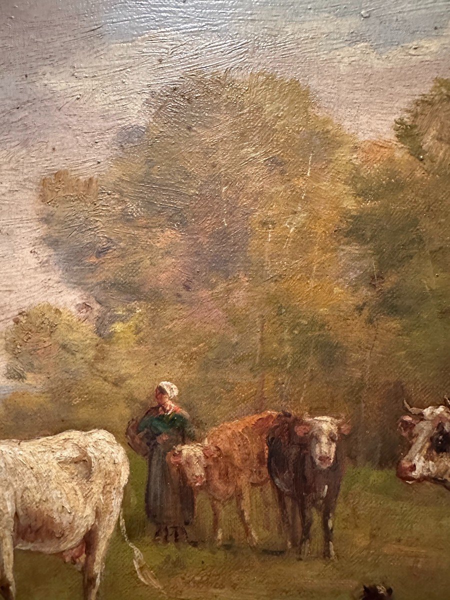 Tableau Troupeau De Vaches Par Le Peintre De La Rochelle Eugène Fromentin XIXème -photo-3