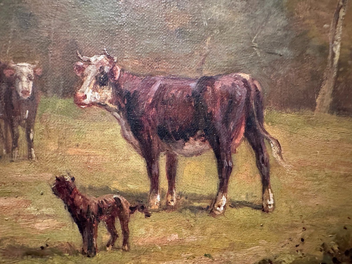 Tableau Troupeau De Vaches Par Le Peintre De La Rochelle Eugène Fromentin XIXème -photo-4