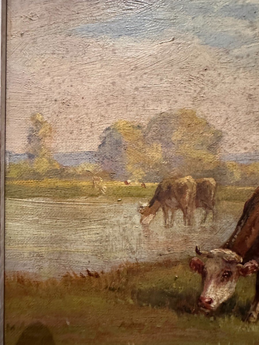 Tableau Troupeau De Vaches Par Le Peintre De La Rochelle Eugène Fromentin XIXème -photo-5