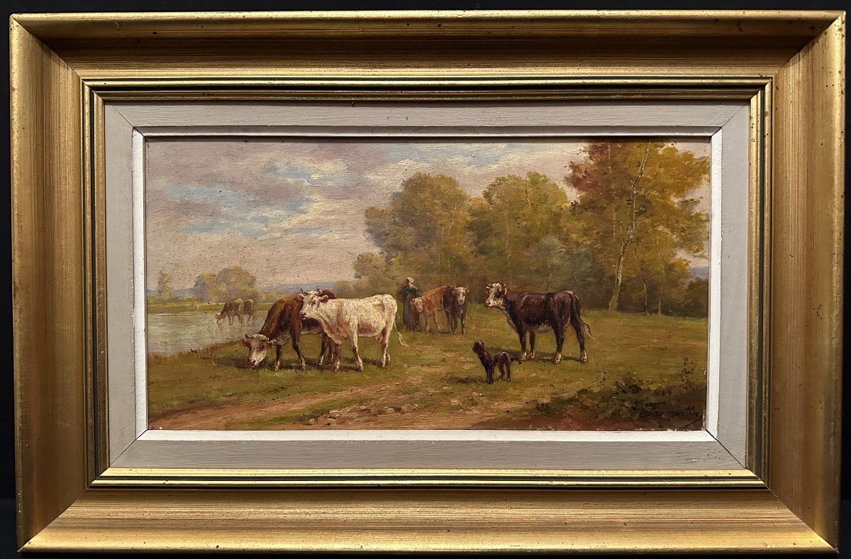 Tableau Troupeau De Vaches Par Le Peintre De La Rochelle Eugène Fromentin XIXème 