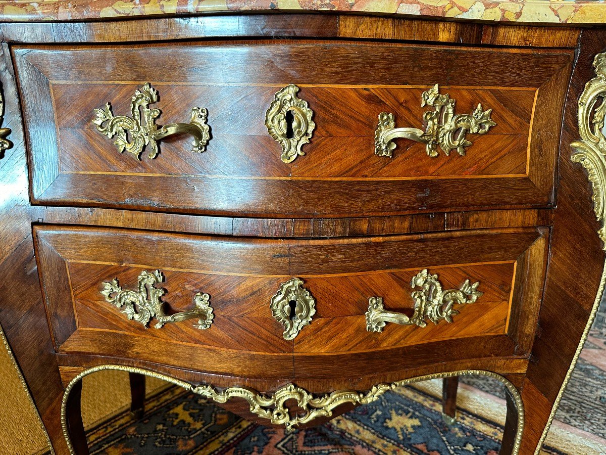 Small Louis XV Parisian Marquetry Chest Of Drawers, 18th Century-photo-3