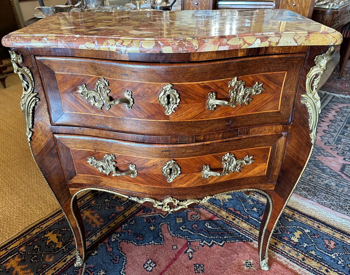 Small Louis XV Parisian Marquetry Chest Of Drawers, 18th Century-photo-4