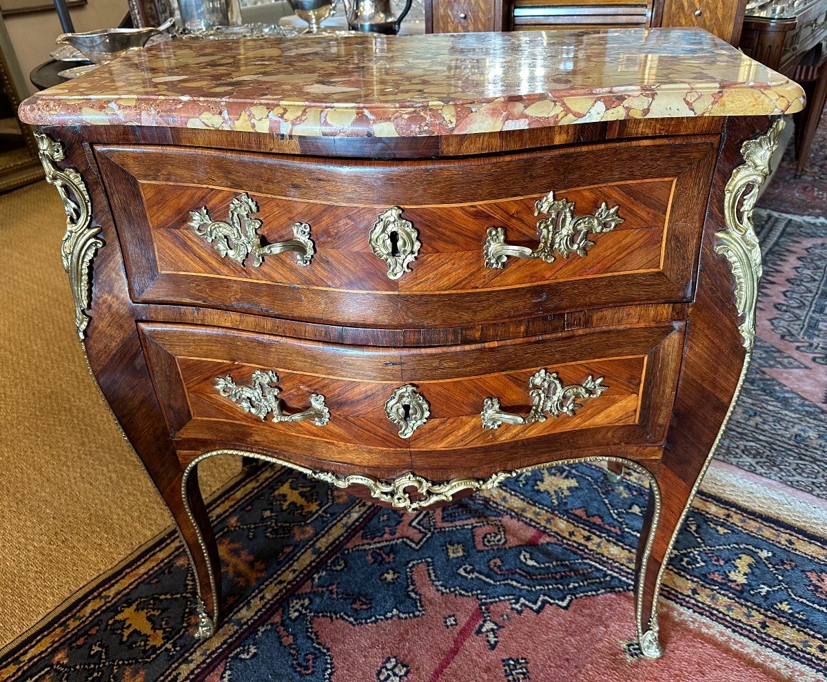 Small Louis XV Parisian Marquetry Chest Of Drawers, 18th Century