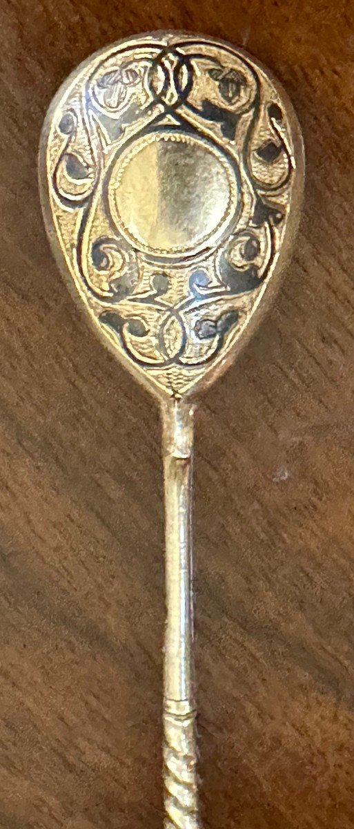 10 Caviar Spoons Solid Silver Niello Russian Goldsmith Ashmarin Matveevich Moscow 1892-photo-1