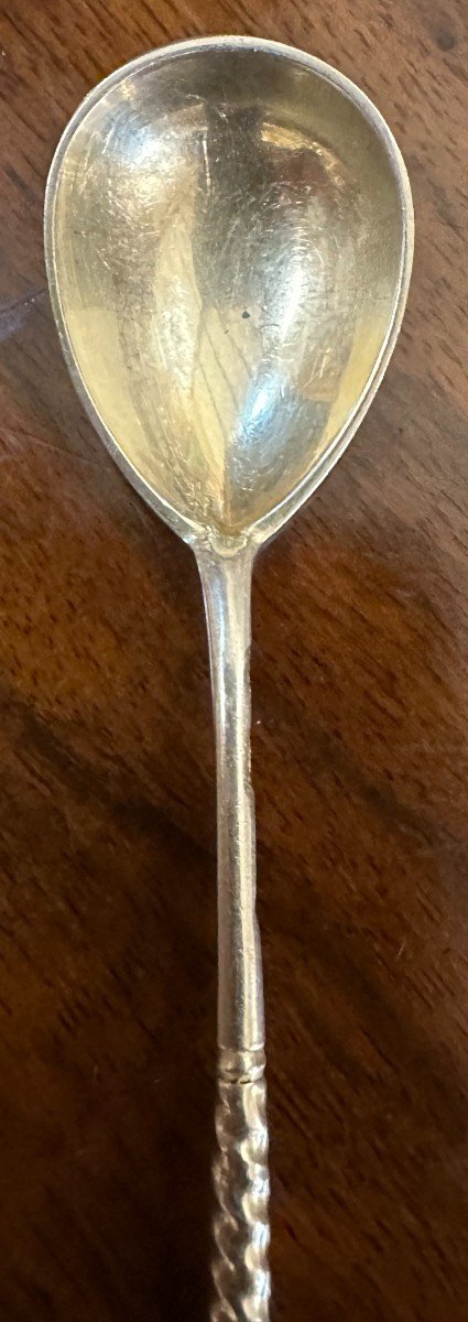 10 Caviar Spoons Solid Silver Niello Russian Goldsmith Ashmarin Matveevich Moscow 1892-photo-3