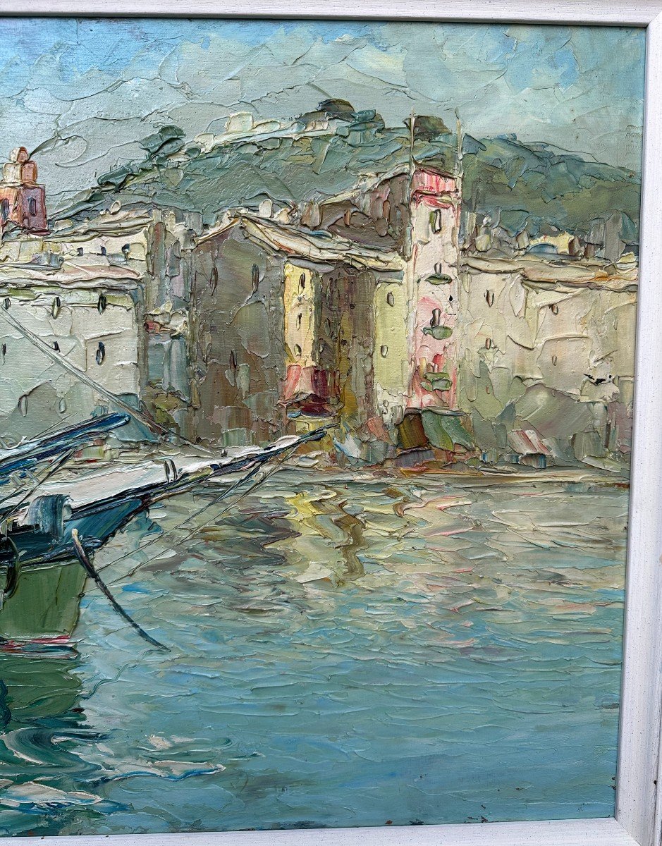 Large Painting Boats At The Quay In Saint-tropez By Salomon Le Tropézien 100 X 50 Cm-photo-1