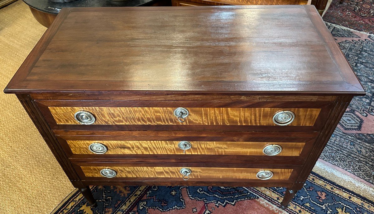 Small Louis XVI Chest Of Drawers In Mahogany And Lemon Wood, Late 18th Century-photo-2