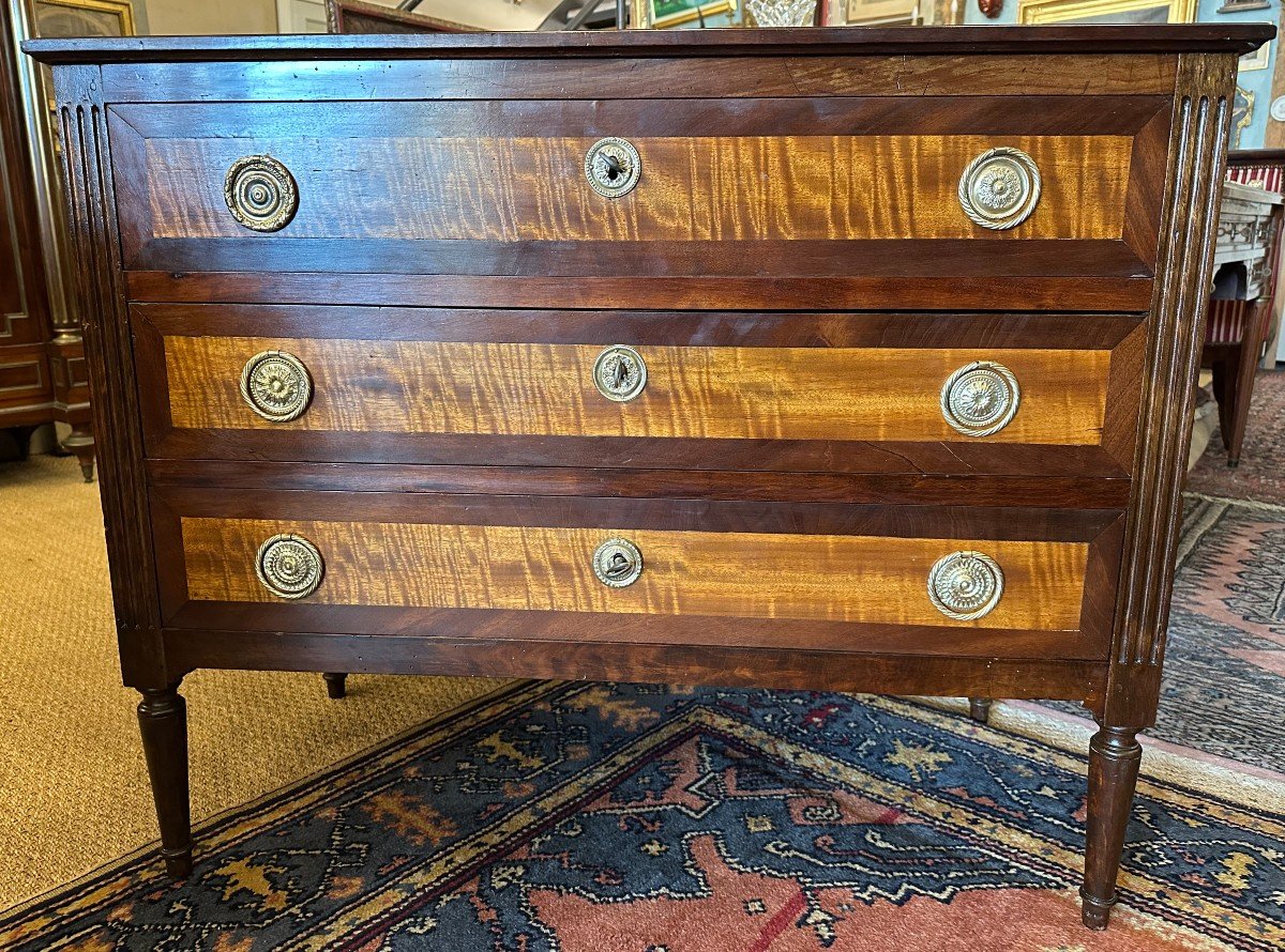 Small Louis XVI Chest Of Drawers In Mahogany And Lemon Wood, Late 18th Century-photo-3