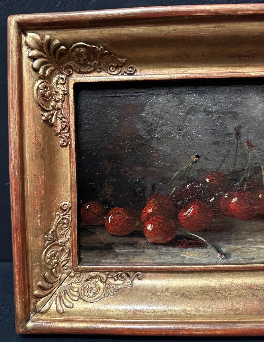 Small Still Life Painting With Cherries By Brunel De Neuville-photo-3