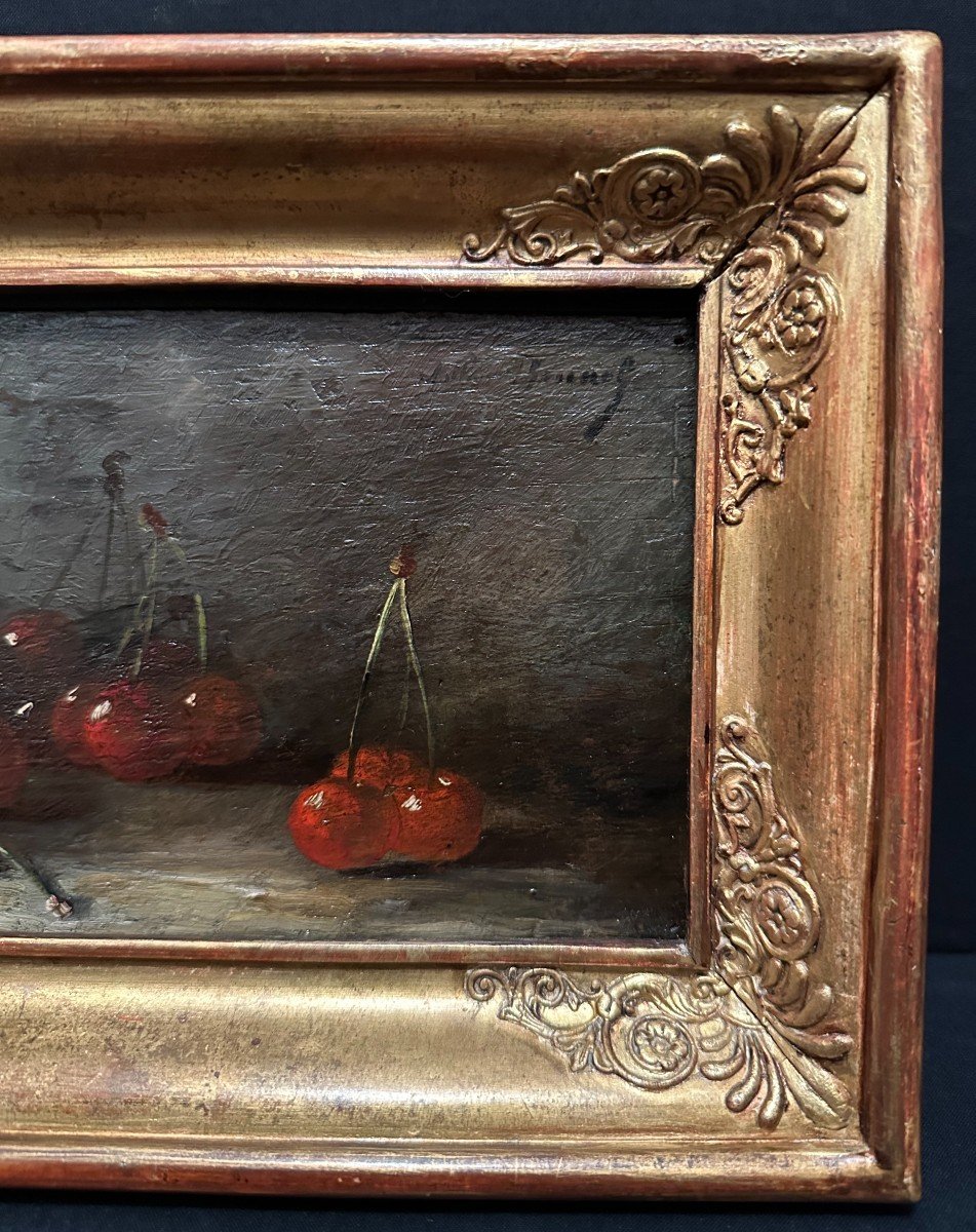 Small Still Life Painting With Cherries By Brunel De Neuville-photo-1