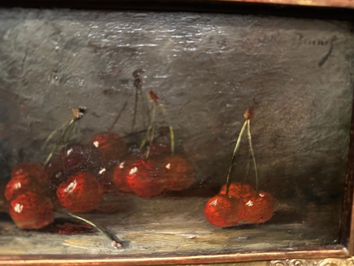 Small Still Life Painting With Cherries By Brunel De Neuville-photo-4