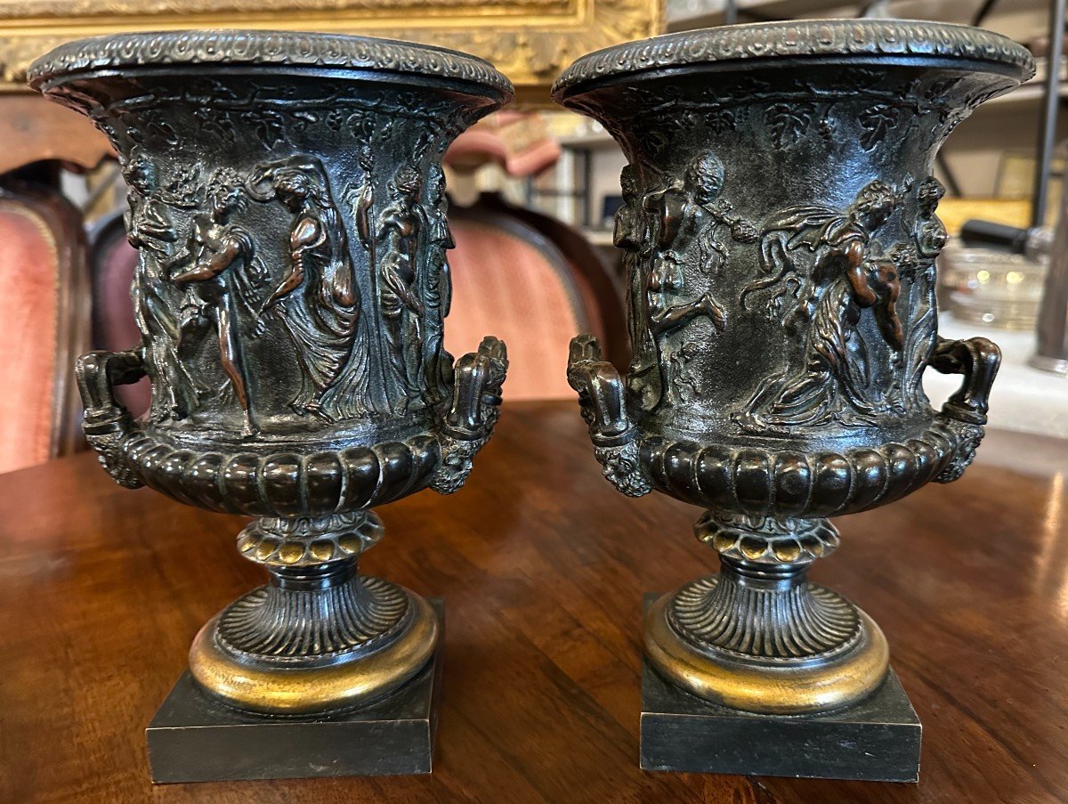 Paire De Vases Médicis En Bronze à l'Antique Société Des Bronzes De Paris Fondeur Fin XIXème-photo-3