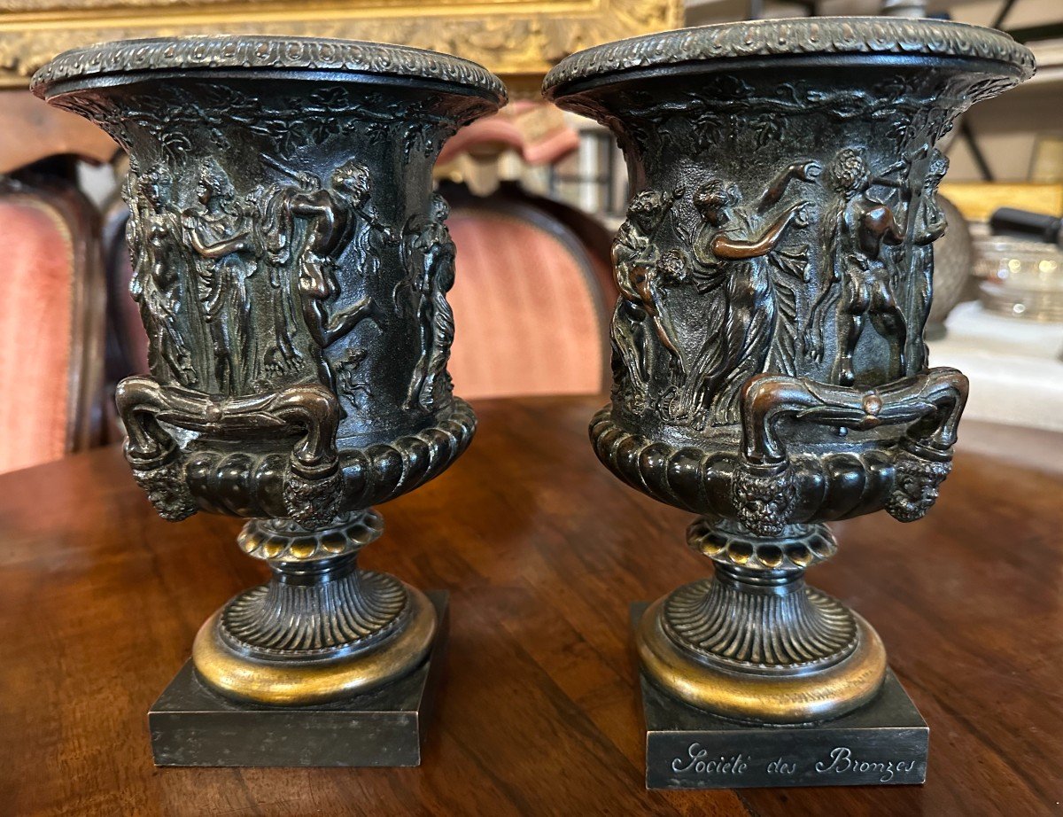 Paire De Vases Médicis En Bronze à l'Antique Société Des Bronzes De Paris Fondeur Fin XIXème-photo-4