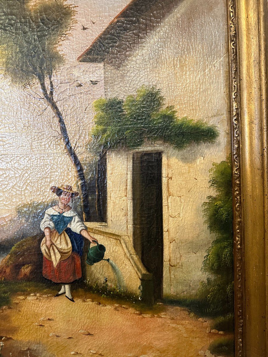 Miroir Trumeau Jeune Italienne à l'Arrosoir Époque Restauration Vers 1830-photo-4