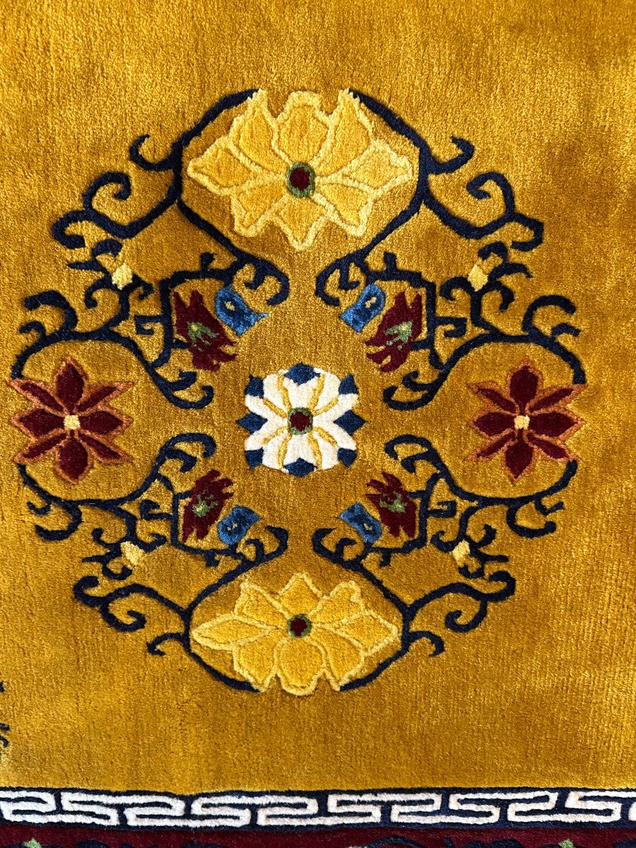 Tibet Tapis Aux Vases Chinois Fleuris Laine 210 X 93 Cm Vers 1990 -photo-4